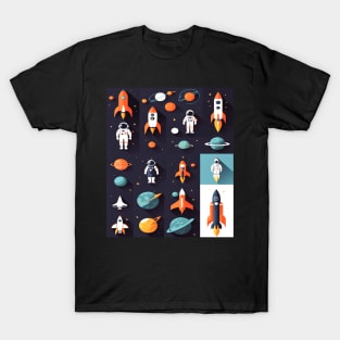 Minimalist Space Exploration, Cartoon Graphic Design T-Shirt